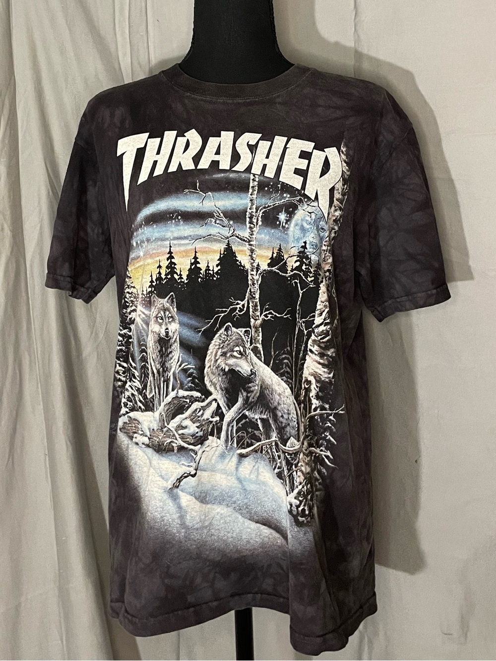 Thrasher/The Mountain RARE Collectors Black Tie-Dye 13 Wolves Wolf Graphic Tee